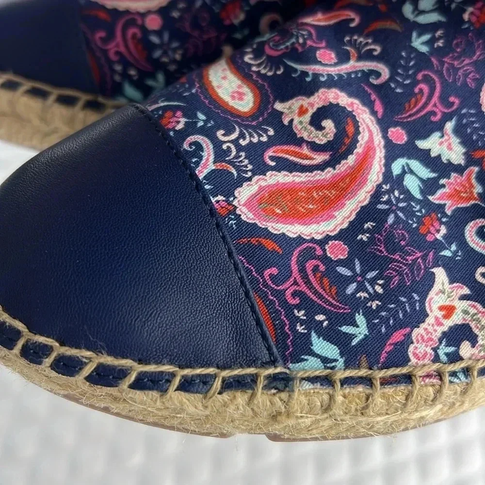 Talbots India Ink Multi Izzy Toe Cap Espadrille Flats Canvas Paisley Blue Sz 7.5